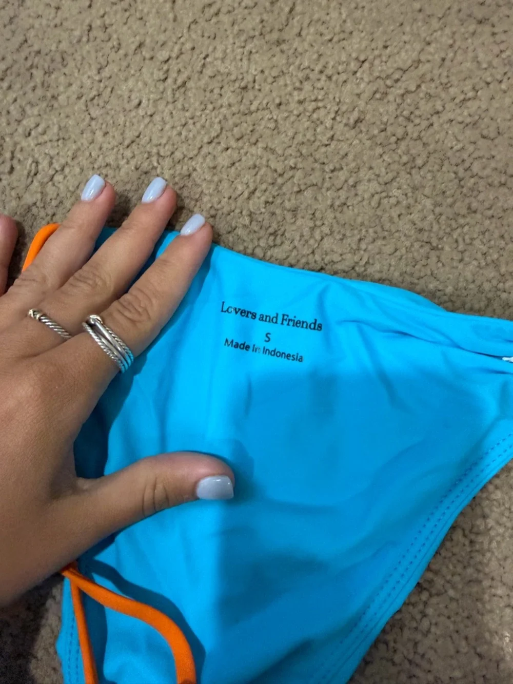 Lovers + Friends Turquoise Bikini Bottom with Orange Trim - Picture 5 of 6